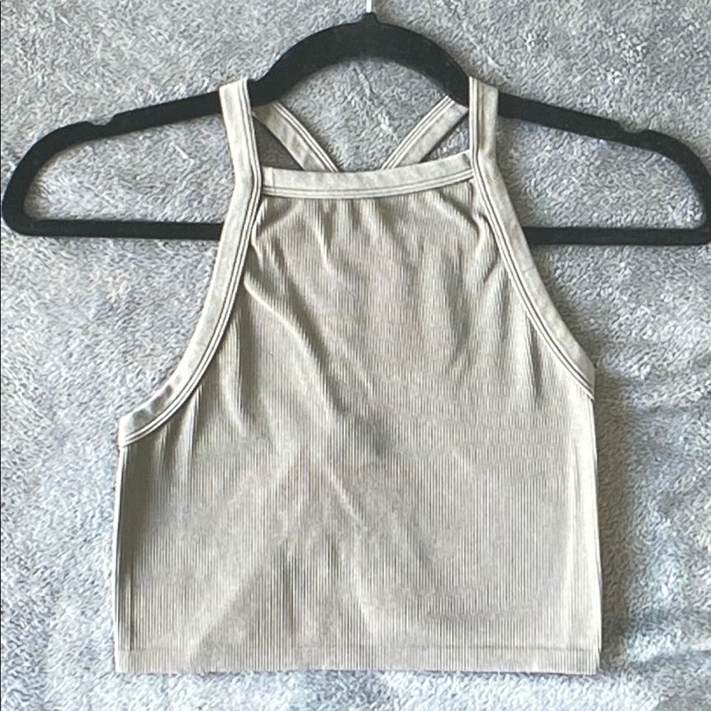 wild fable Ribbed High-Neck Crop Tank Top - Taupe